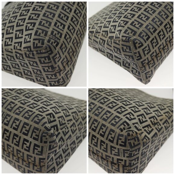 FENDI Zucchino Canvas Mamma Baguette Shoulder Bag Navy Silver Auth 142298 - Picture 14 of 16